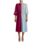 Dolce & Gabbana Fuchsia Light Blue Silk Two Tone Midi Dress DR28277-38