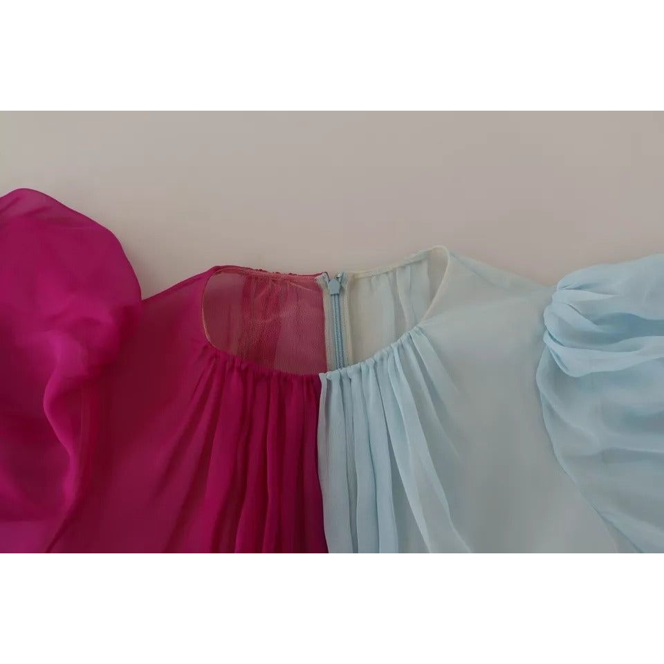 Dolce & Gabbana Fuchsia Light Blue Silk Two Tone Midi Dress DR28277-38