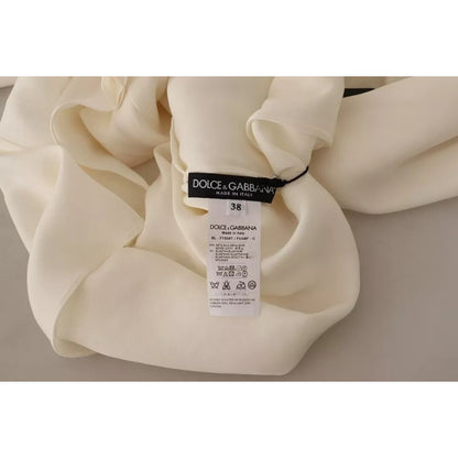 Dolce & Gabbana Off White Silk Long Sleeve Turtle Neck Top