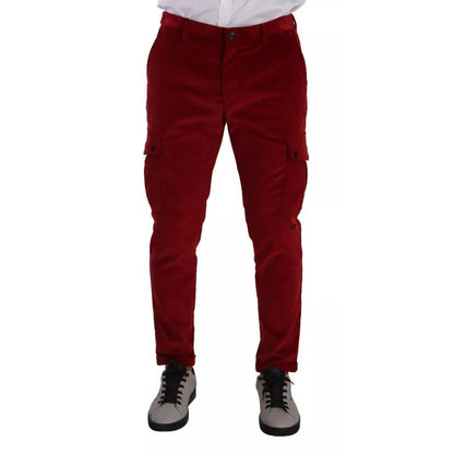 Dolce & Gabbana Red Corduroy Cotton Cargo Skinny Pants