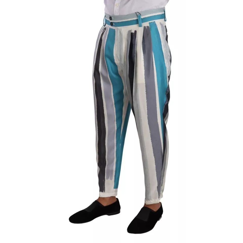Dolce & Gabbana Multicolor Striped Silk Tapered Pants
