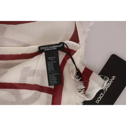 Dolce & Gabbana White Red Printed Wrap Shawl Modal Scarf