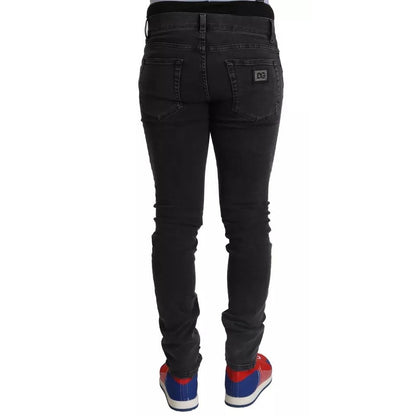 Dolce & Gabbana Gray Running Denim Stretch Logo Skinny Jeans