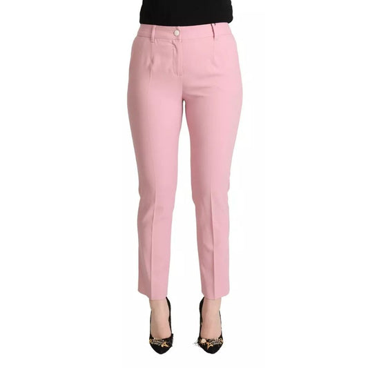 Dolce & Gabbana Pink Wool Mid Waist Tapered Pants