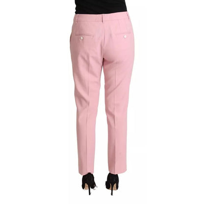 Dolce & Gabbana Pink Wool Mid Waist Tapered Pants