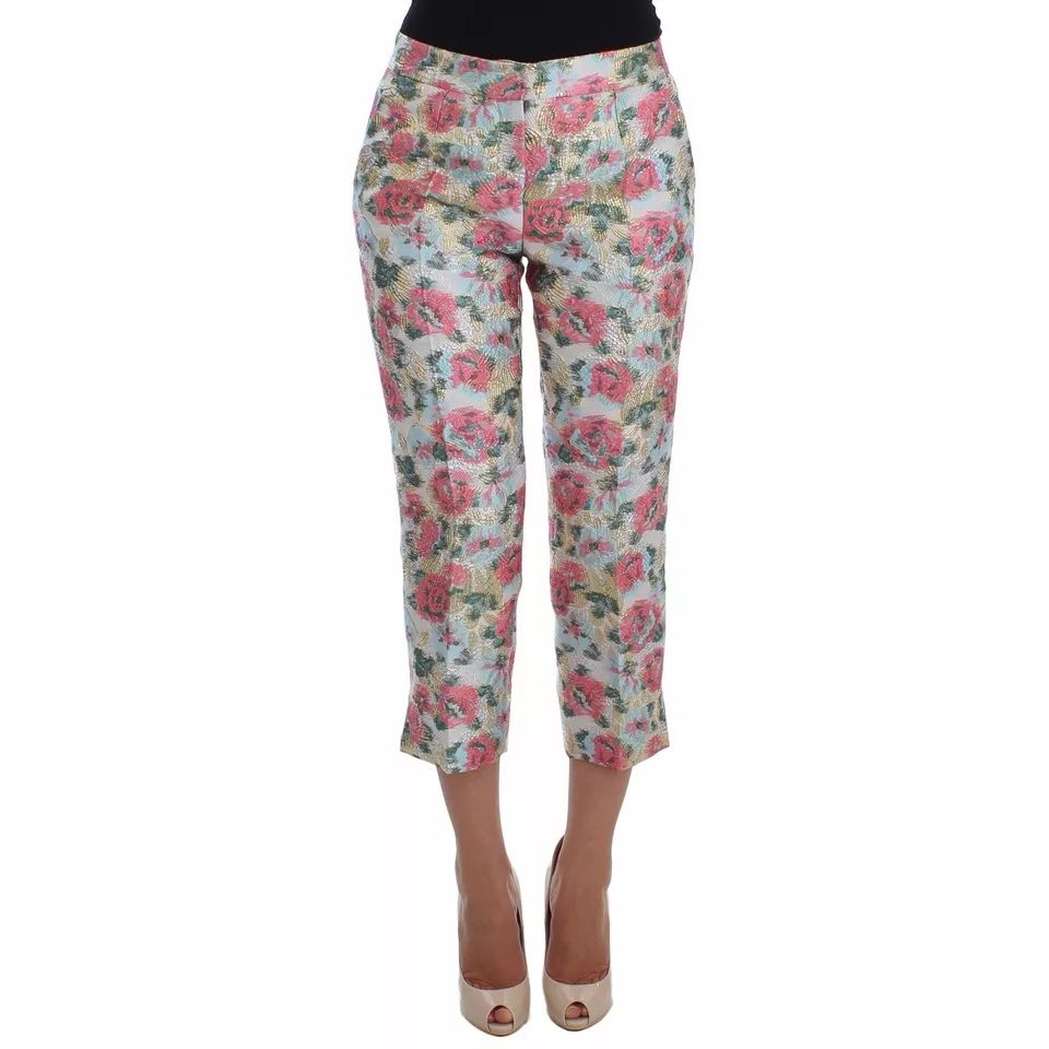 Dolce & Gabbana White Pink Floral Brocade Pants