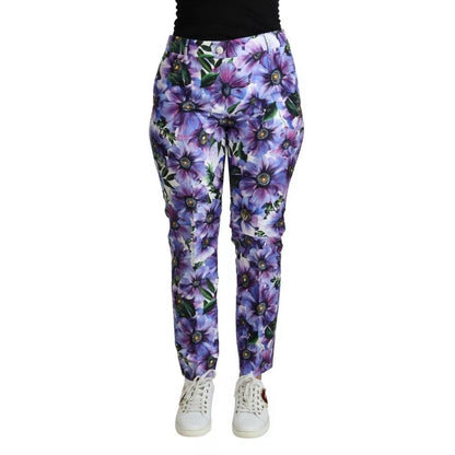 Dolce & Gabbana Purple Floral Print Tapered Cotton Pants