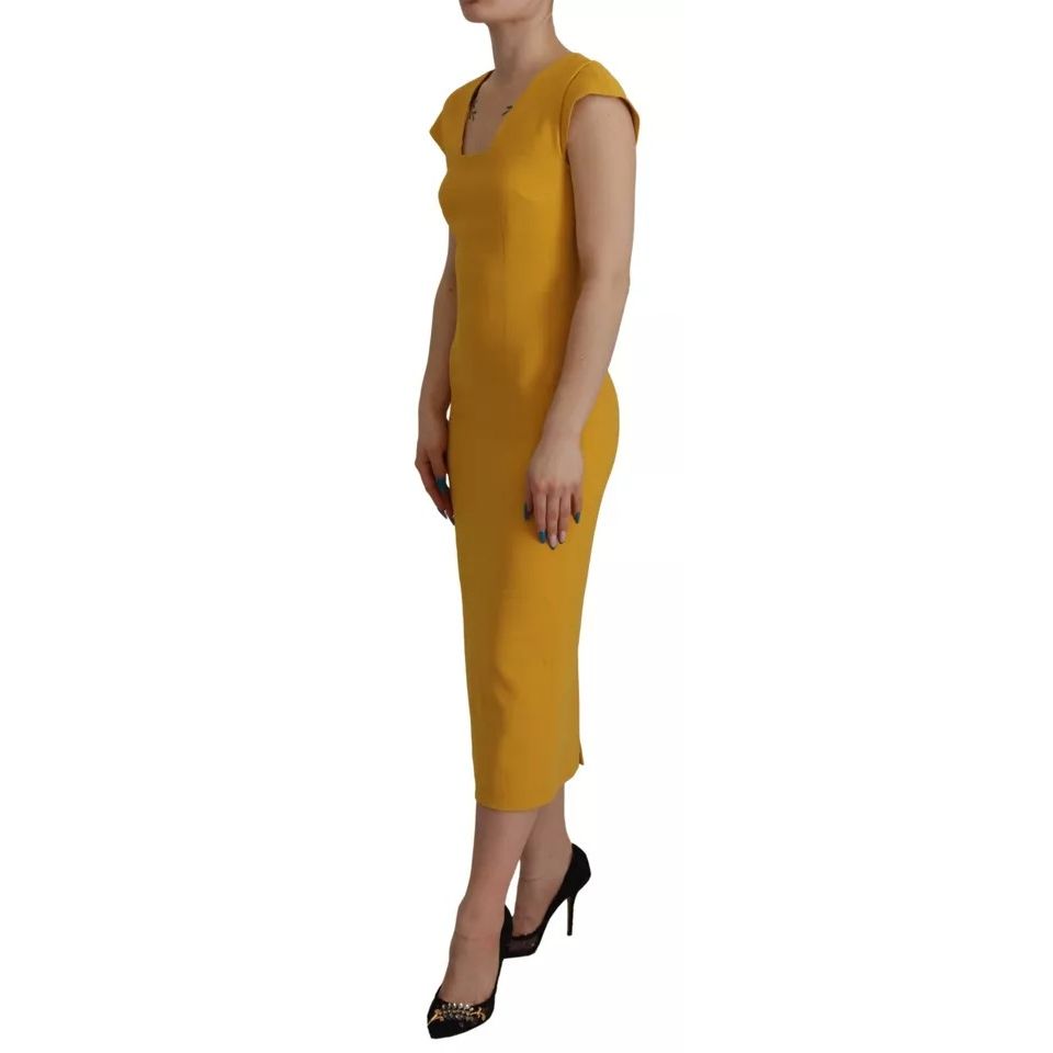 Dolce & Gabbana Yellow Viscose Sleeveless Sheath Midi Dress