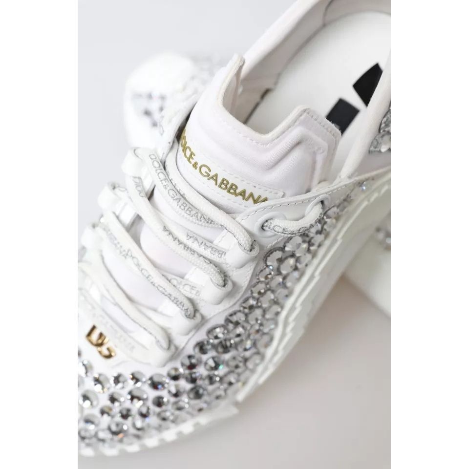 Dolce & Gabbana White NS1 Canvas Leather Embellished Sneakers Shoes