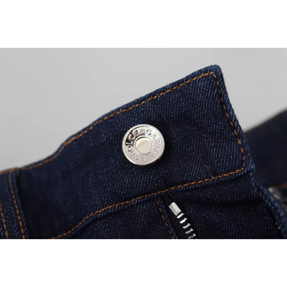 Dolce & Gabbana Blue Denim Stretch Crystal Hot Pants Shorts