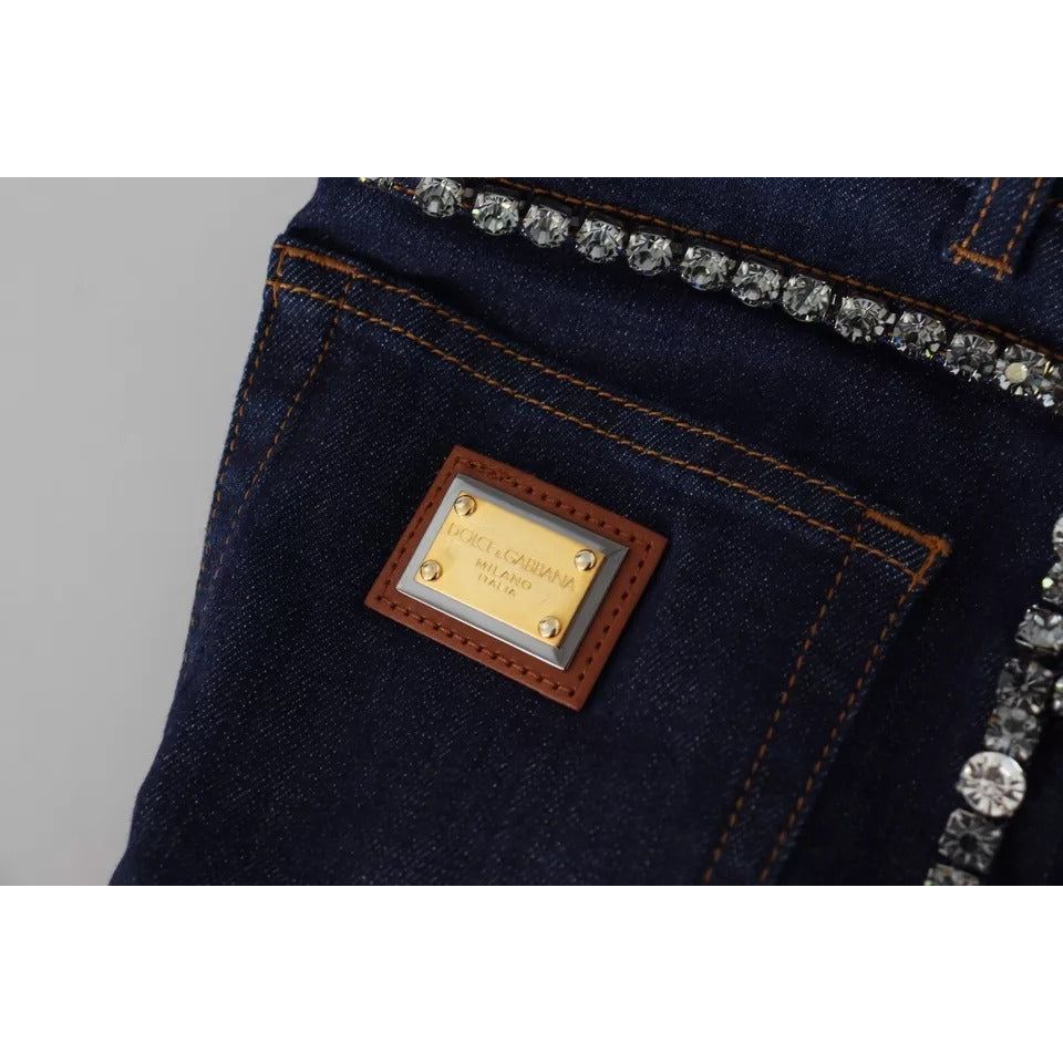 Dolce & Gabbana Blue Denim Stretch Crystal Hot Pants Shorts PAN74578-38