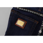 Dolce & Gabbana Blue Denim Stretch Crystal Hot Pants Shorts PAN74578-38