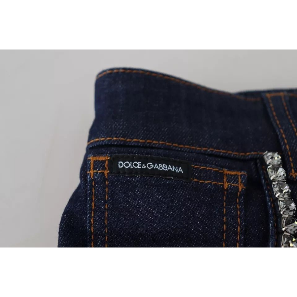 Dolce & Gabbana Blue Denim Stretch Crystal Hot Pants Shorts