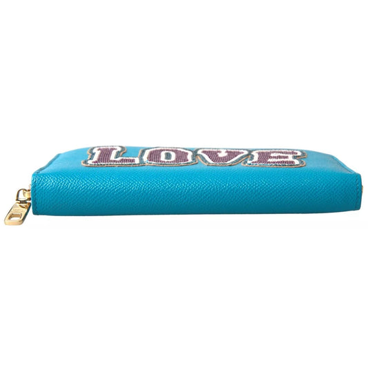 Dolce & Gabbana Wallet Light Blue LOVE Leather Zip Around Continental