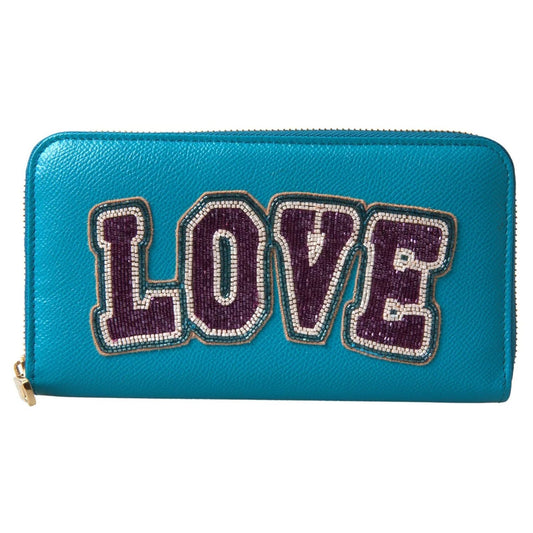 Dolce & Gabbana Wallet Light Blue LOVE Leather Zip Around Continental