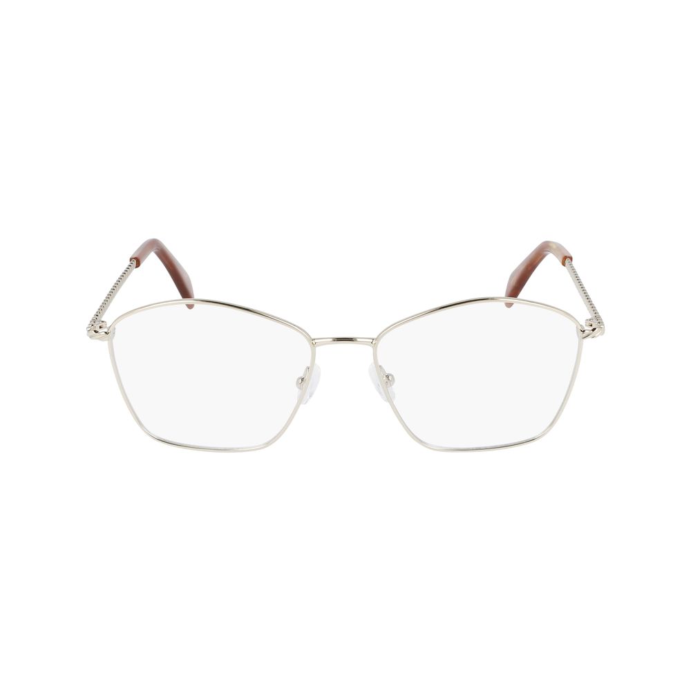 Front view of Lanvin Yellow Metal Frames, style LNV2103-722 with 54/16/140 mm dimensions, made of metal, showcasing elegant design.