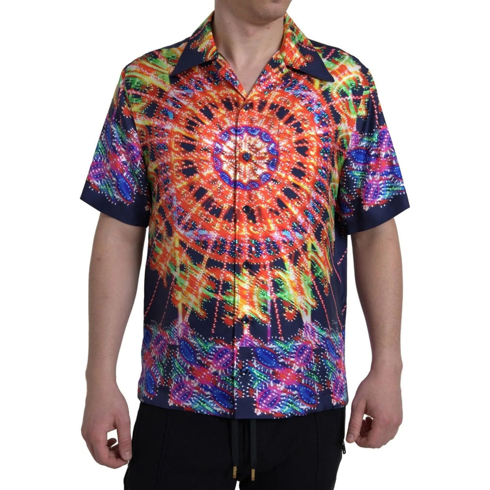 Dolce & Gabbana Multicolor Luminarie Print Men Silk Shirt TSH94189-38