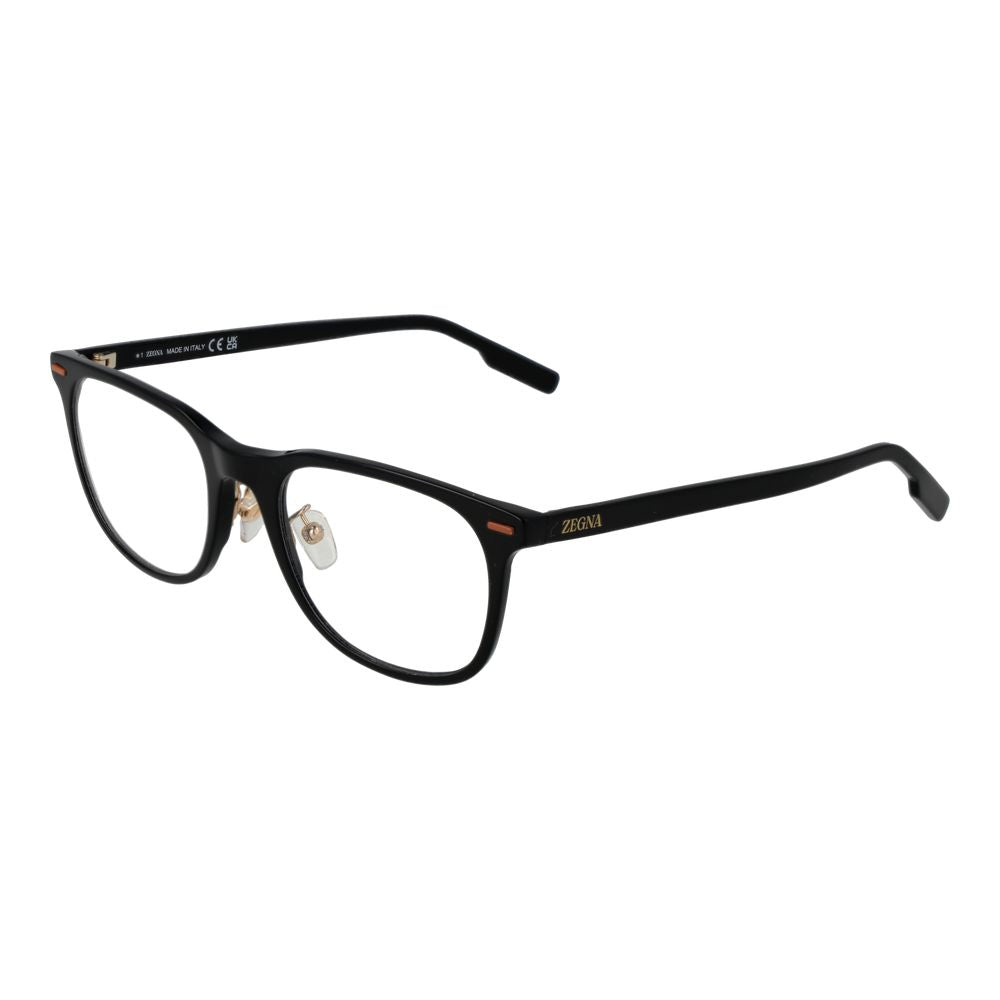Ermenegildo Zegna Black Men Glasses Frame, acetate rectangle style, full-rim black with demo lenses, size 53-20-145.