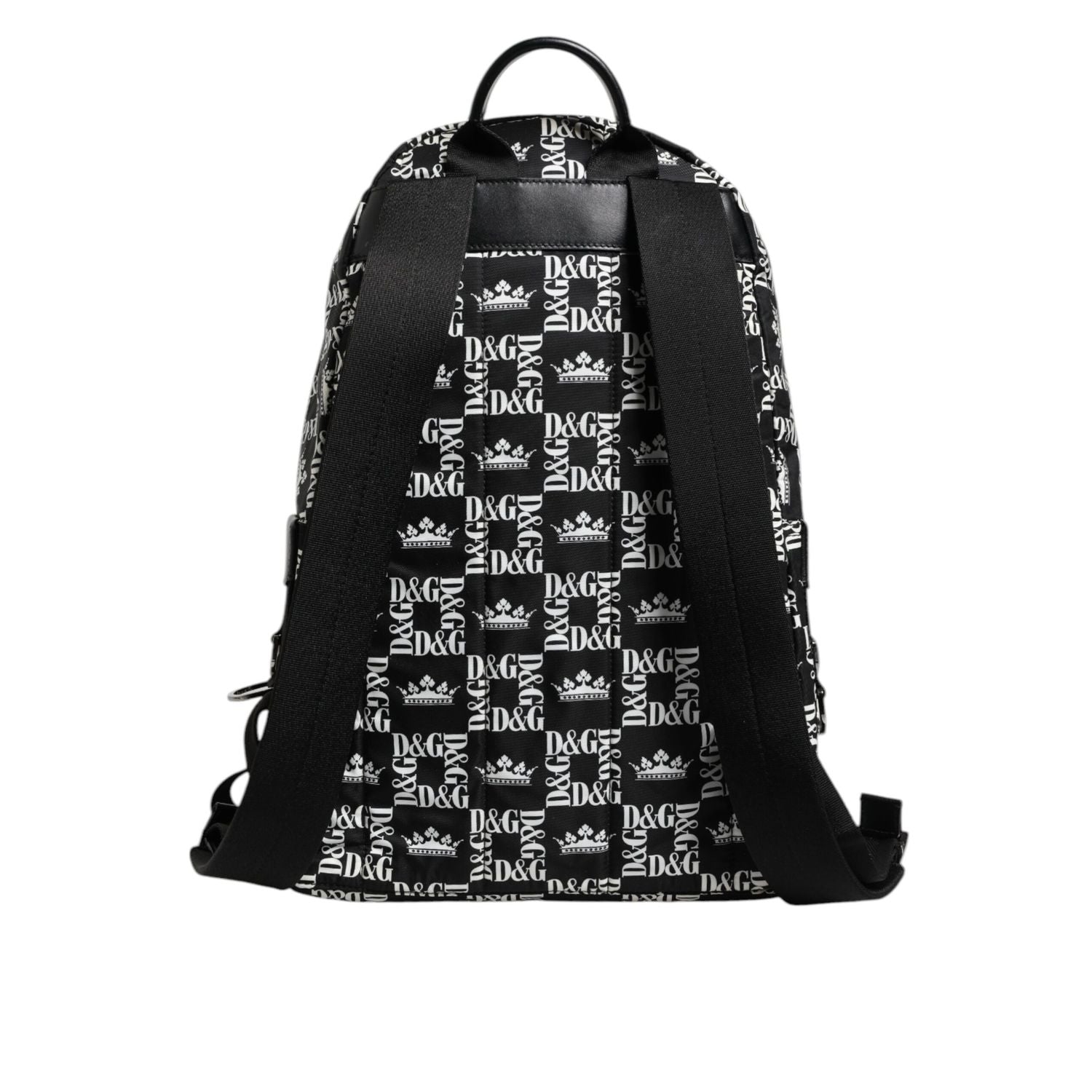 Dolce & Gabbana Black White Crown Printed Nylon School Backpack Bag