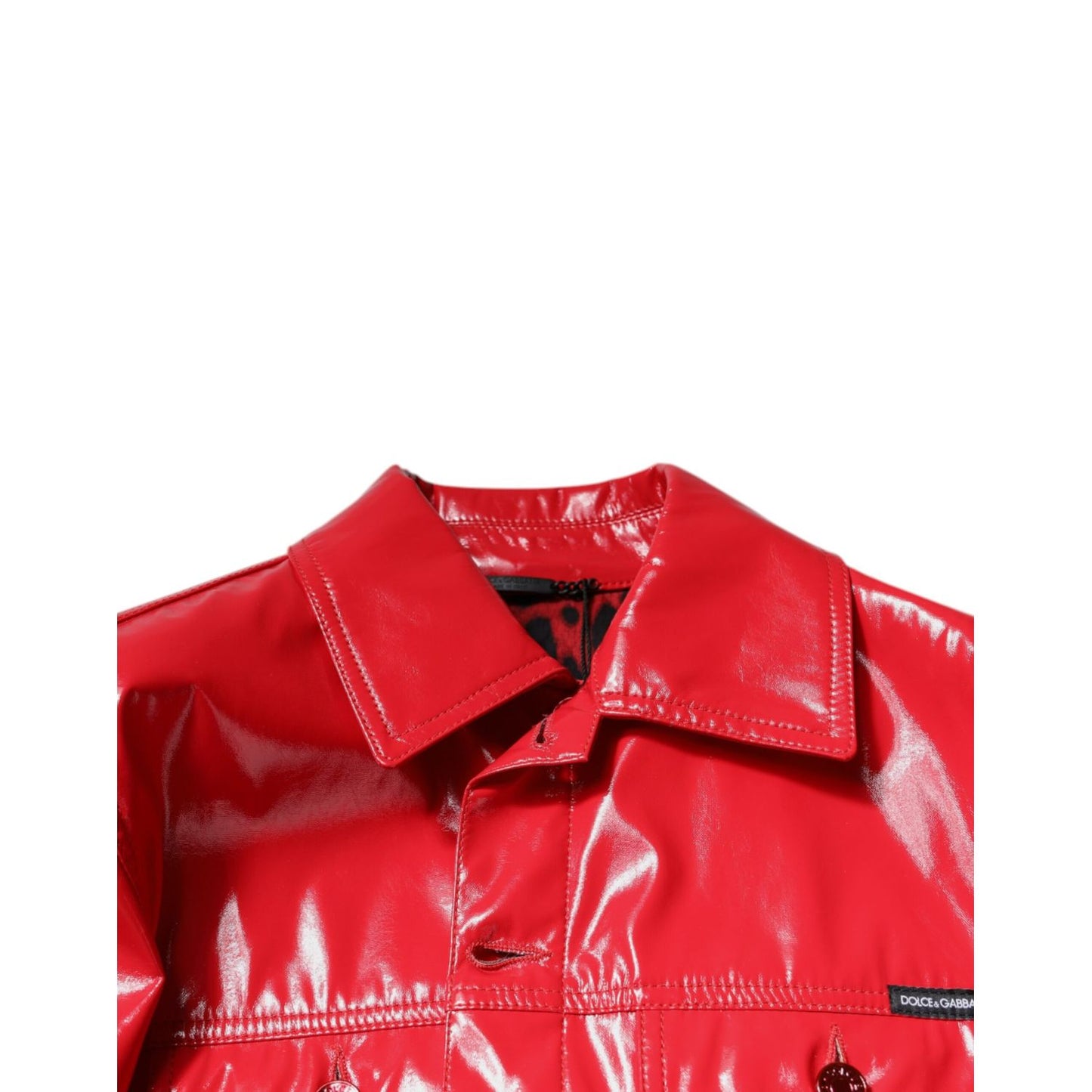 Dolce & Gabbana Red Polyester Button Down Collared Jacket