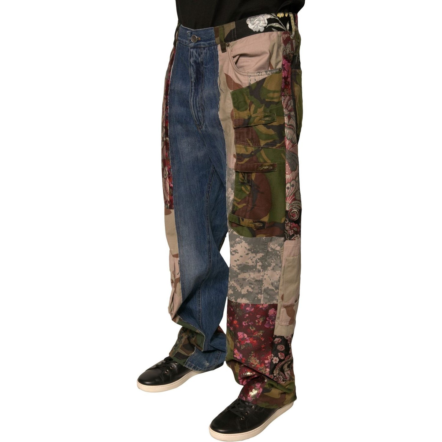 Dolce & Gabbana Blue Patchwork Cotton Straight Denim Jeans