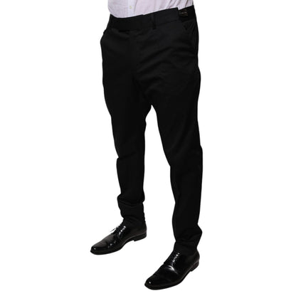 Dolce & Gabbana Black Cotton Tapered Formal Dress Pants