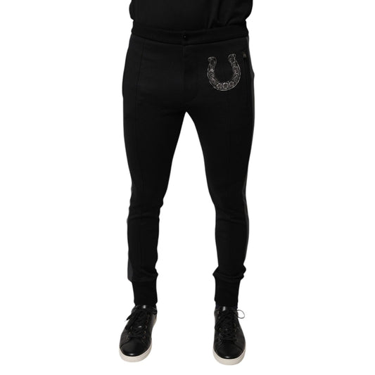 Dolce & Gabbana Black Horseshoe Embellished Wool Slim Fit Pants