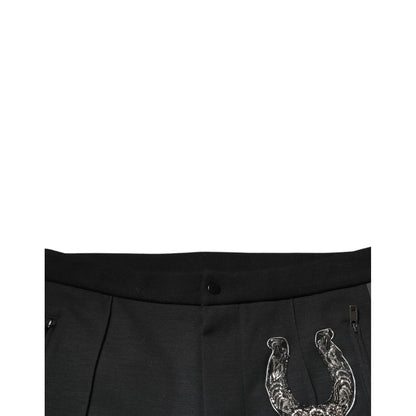 Dolce & Gabbana Black Horseshoe Embellished Wool Slim Fit Pants