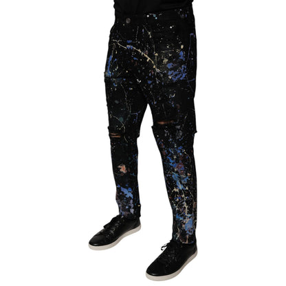 Dolce & Gabbana Black Color Splash Cotton Skinny Denim Jeans