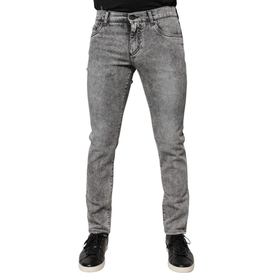 Dolce & Gabbana Gray Logo Plaque Cotton Slim Fit Denim Jeans