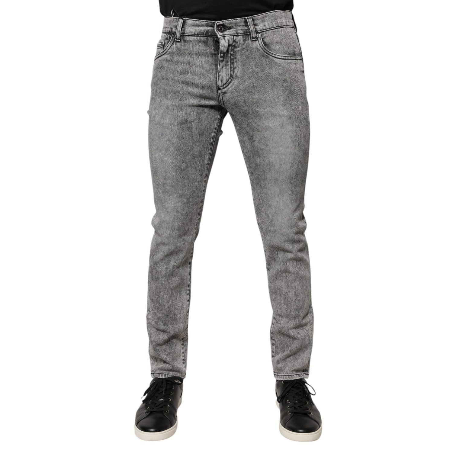 Dolce & Gabbana Gray Logo Plaque Cotton Slim Fit Denim Jeans