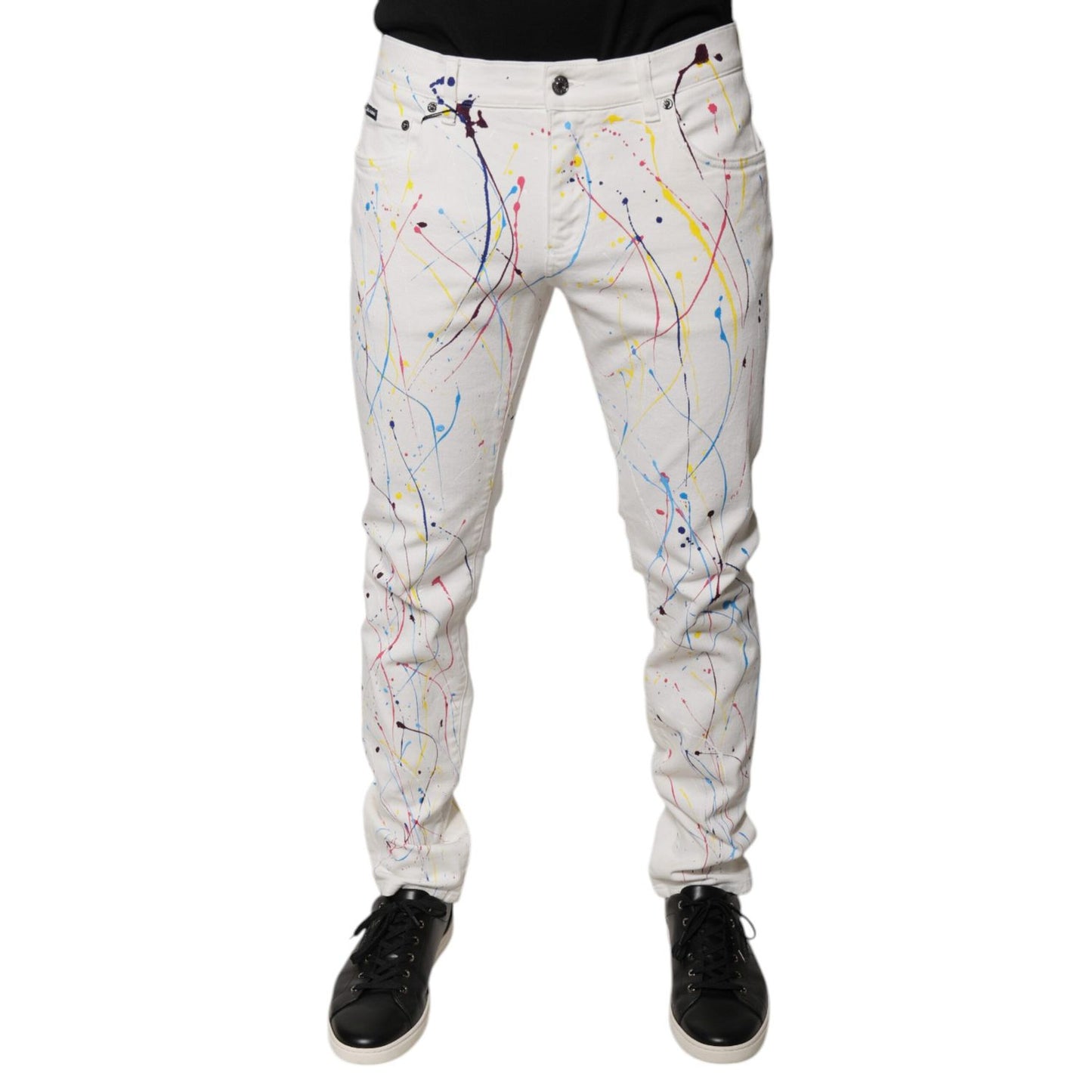 Dolce & Gabbana White Color Splash Print Skinny Denim Jeans