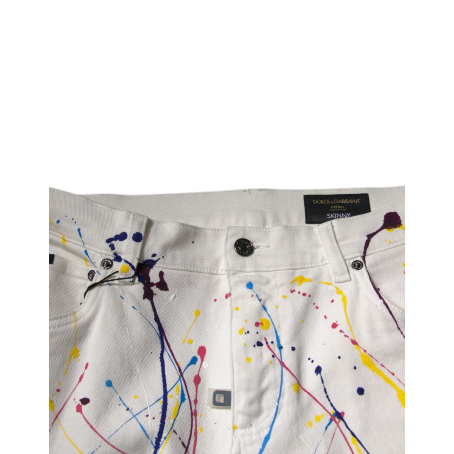 Dolce & Gabbana White Color Splash Print Skinny Denim Jeans