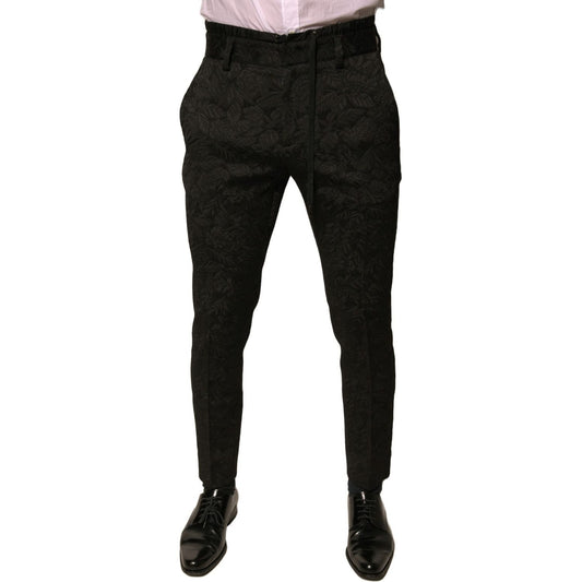 Dolce & Gabbana Black Brocade Polyester Skinny Men Dress Pants