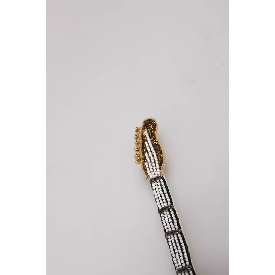 Dolce & Gabbana Gold Brass Beaded Guitar Pin Brooch