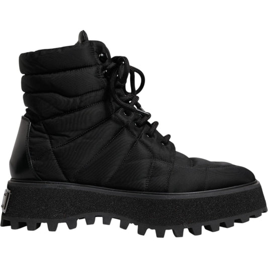 Dolce & Gabbana Black Padded Mid Calf Lace Up Boots Shoes