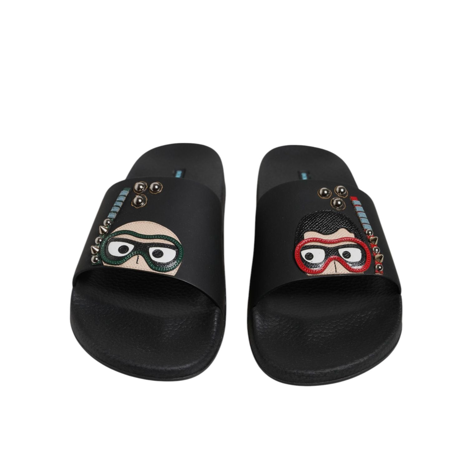 Dolce & Gabbana Black Divers Leather Flats Slides Sandals Beachwear Shoes