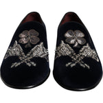 Dolce & Gabbana Black Velvet Floral Gun Loafers Dress Shoes