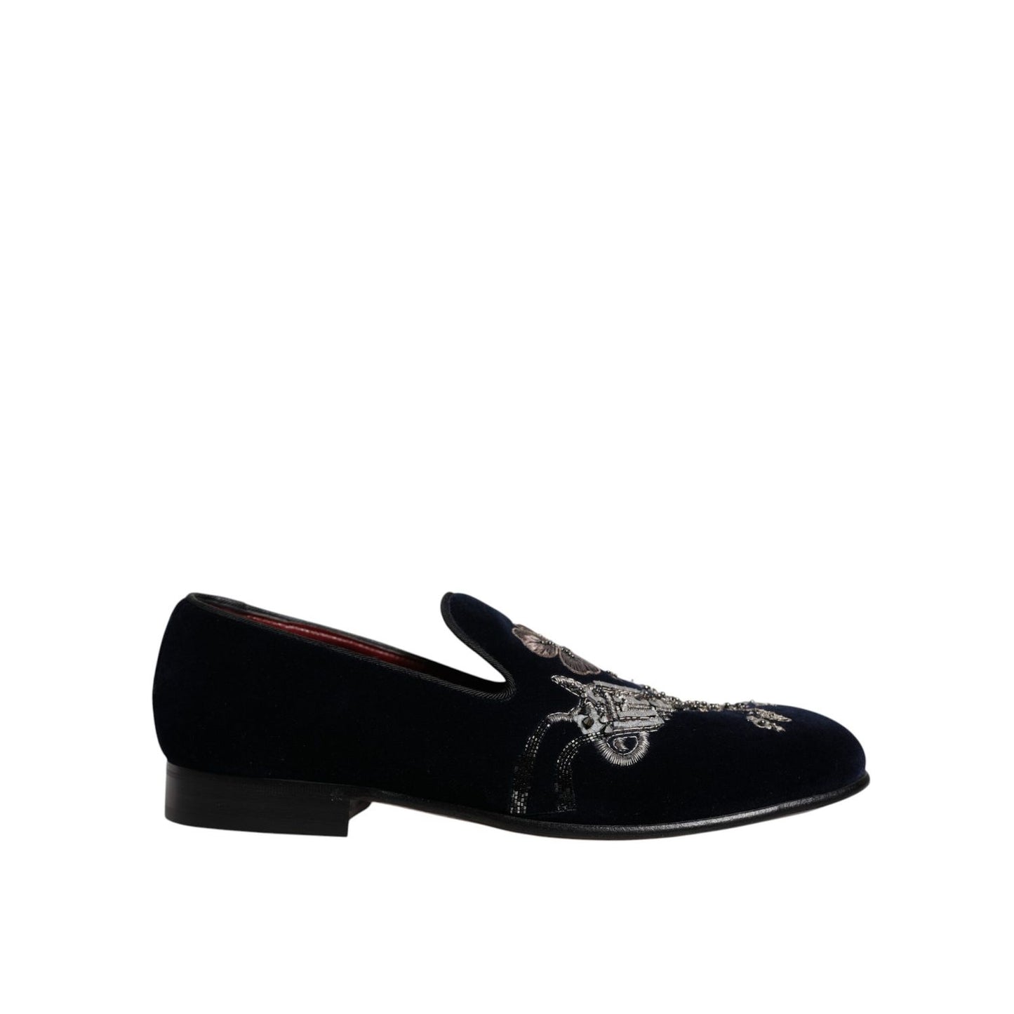Dolce & Gabbana Black Velvet Floral Gun Loafers Dress Shoes