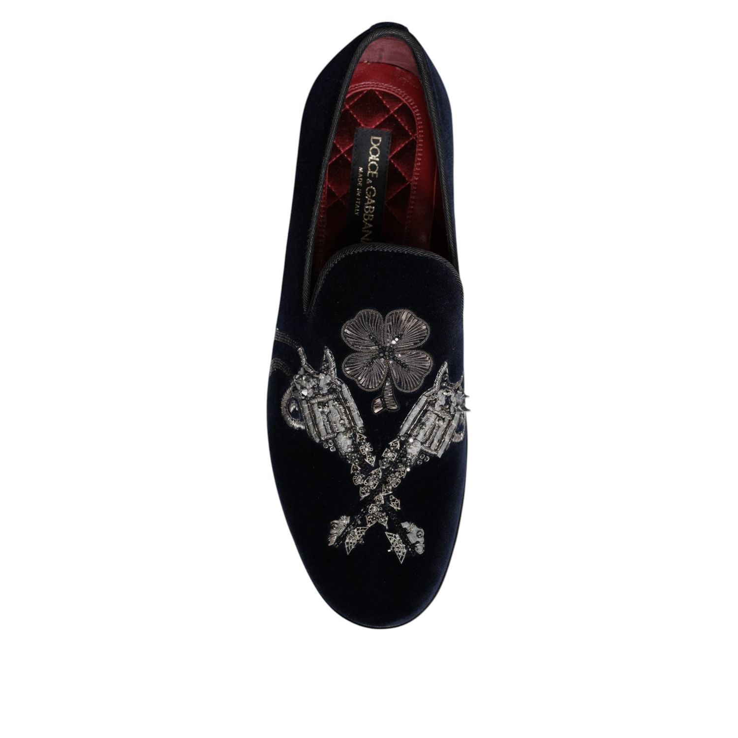 Dolce & Gabbana Black Velvet Floral Gun Loafers Dress Shoes