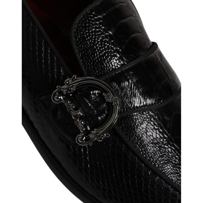 Dolce & Gabbana Black Exotic Leather DG Logo Loafers Formal Dress Shoes