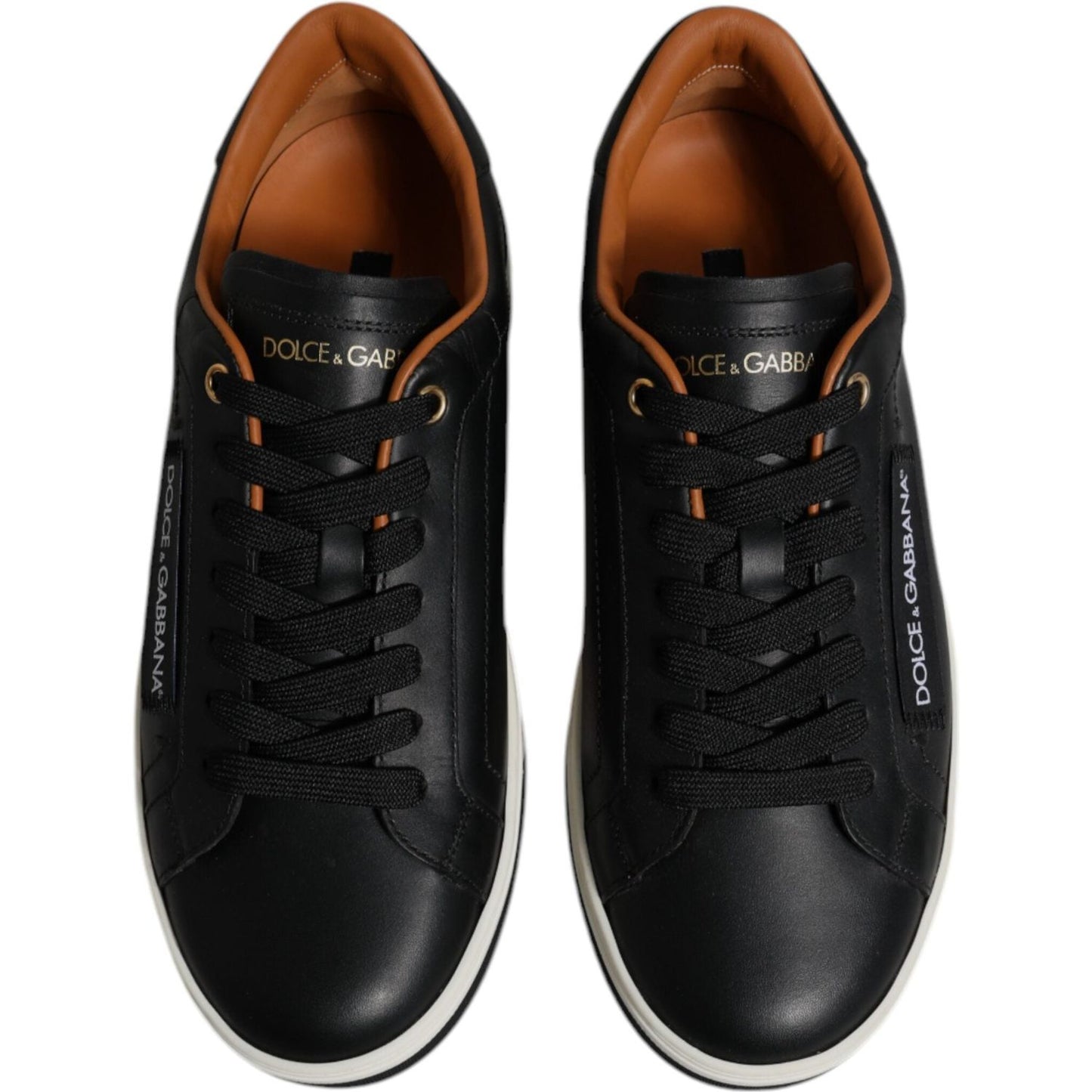 Dolce & Gabbana Black Leather Low Top Men Sneakers Shoes