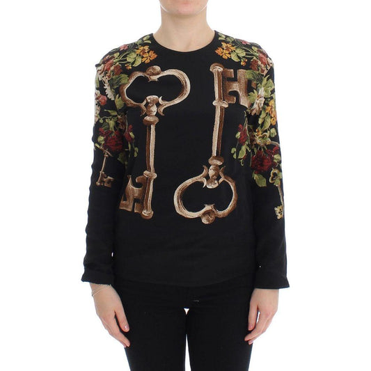Dolce & Gabbana Black Key Floral Print Silk Blouse Top SIG13271-1