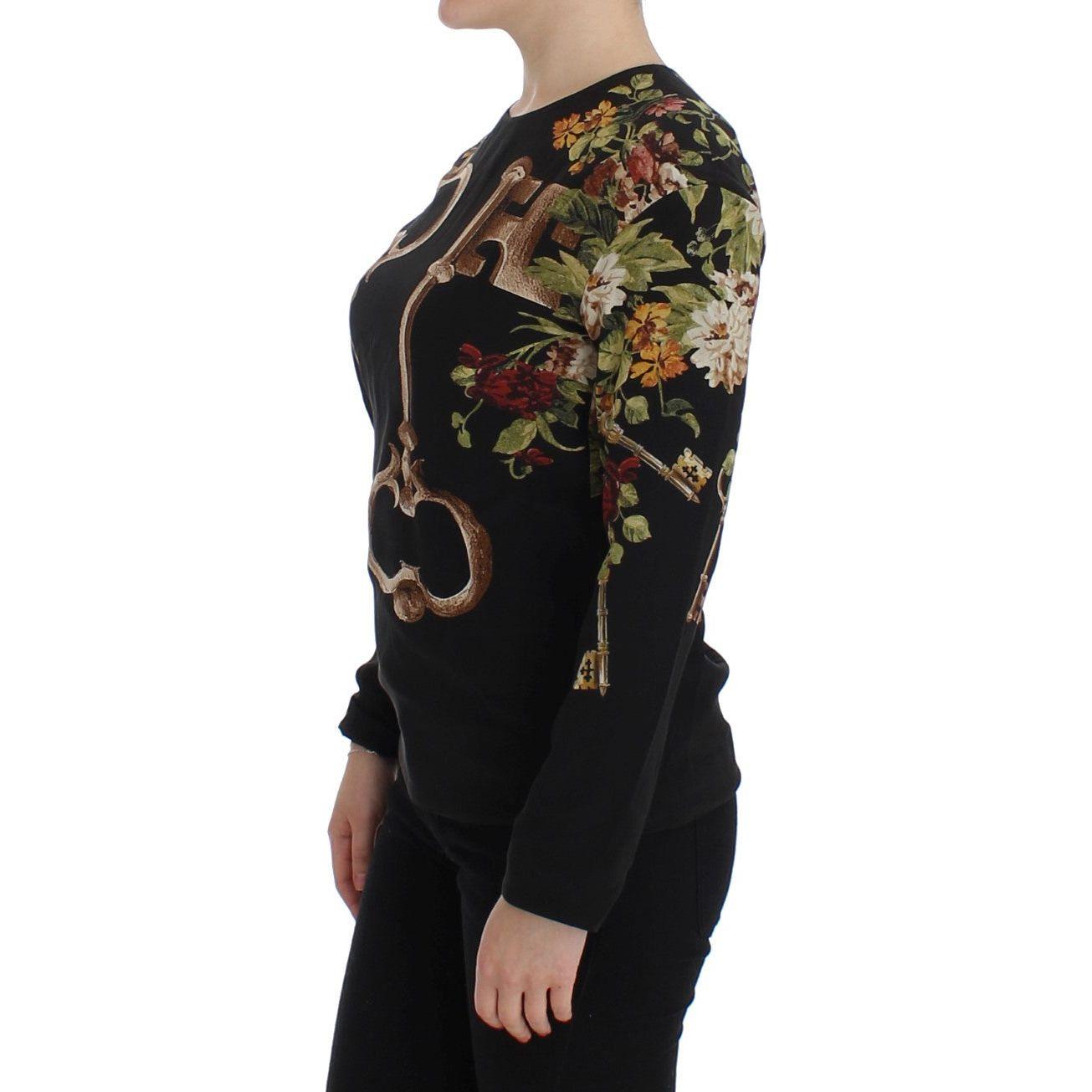 Dolce & Gabbana Black Key Floral Print Silk Blouse Top SIG13271-1