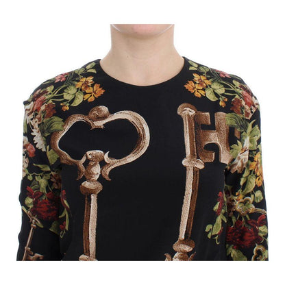 Dolce & Gabbana Black Key Floral Print Silk Blouse Top