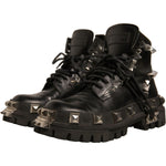 Dolce & Gabbana Black Leather Studded Trekking Boots Shoes