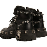 Dolce & Gabbana Black Leather Studded Trekking Boots Shoes