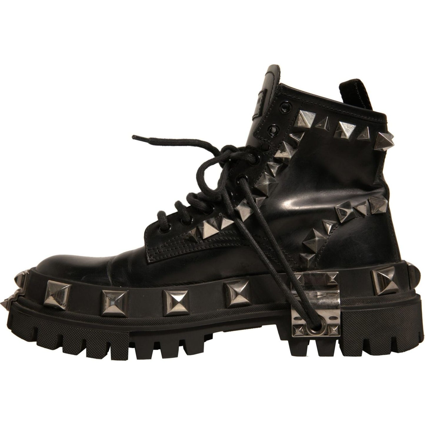 Dolce & Gabbana Black Leather Studded Trekking Boots Shoes