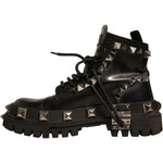 Dolce & Gabbana Black Leather Studded Trekking Boots Shoes