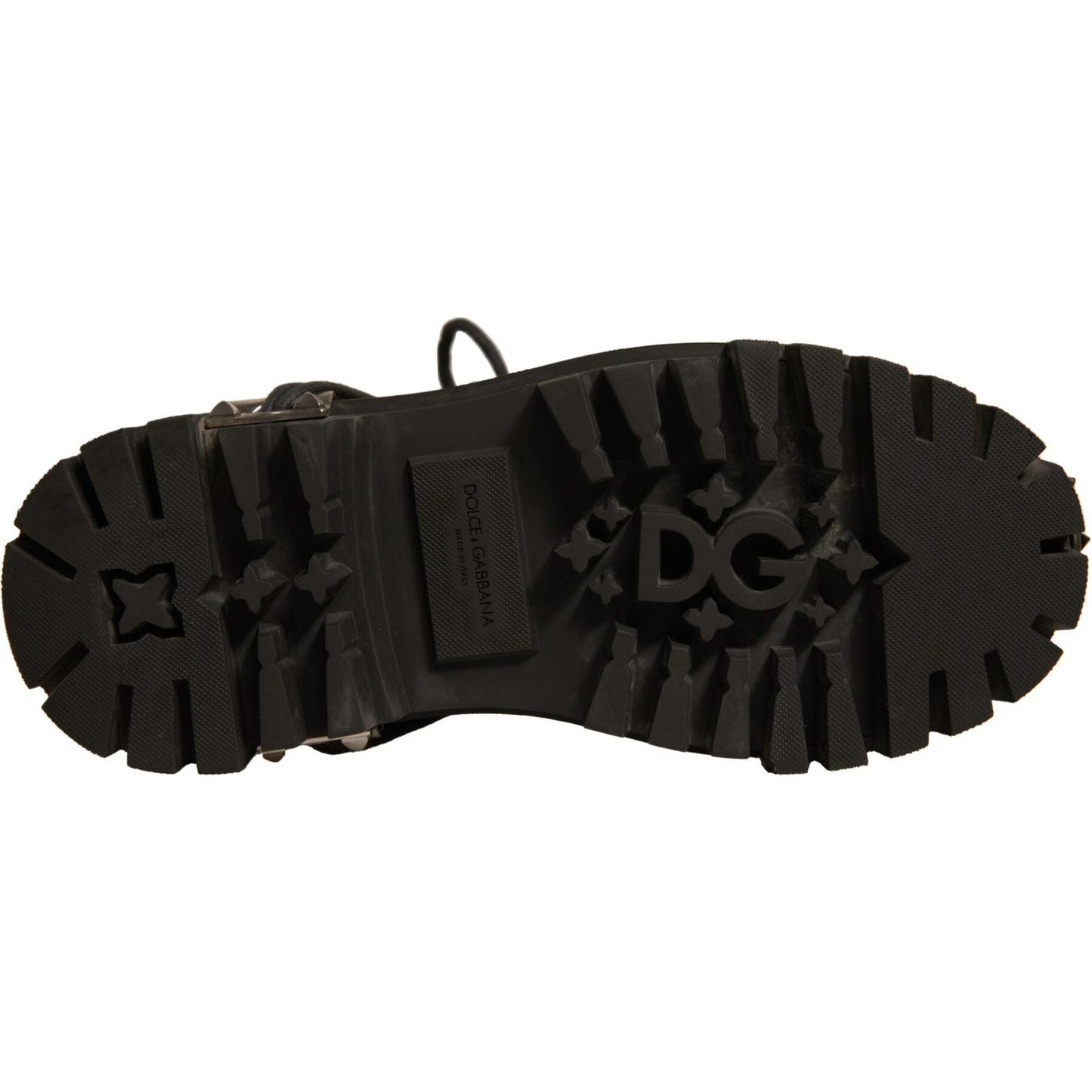 Dolce & Gabbana Black Leather Studded Trekking Boots Shoes